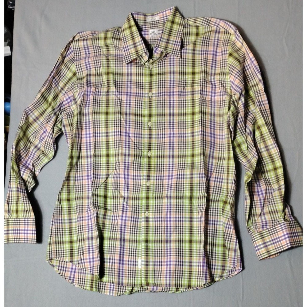 Peter Millar Men L Multicolor Striped Plaid Long Sleeve Button-Up Shirt
